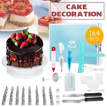 

Cake Decorating Set 164Pcs/set Stainless Pastry Nozzles Cake Turntable Set Confectionery Bag Baking Tools For Cakes