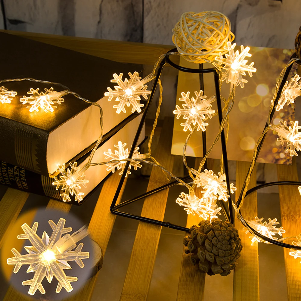 10 м 80 светодиодный Светодиодный фонарь на батарейках, Рождественская гирлянда со снежинками, гирлянда, наружная гирлянда для дерева, праздничная вечеринка, новогодний декор - Испускаемый цвет: Warm White