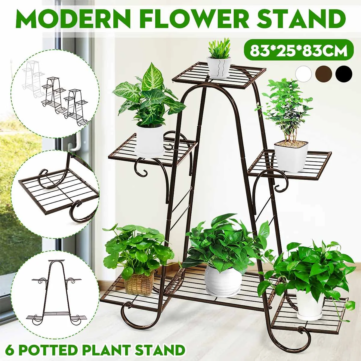 

6 Tier Simple Metal Plant Stand Display Shelf Holder Home Indoor Outdoors Office Decor Garden Balcony Flower Pot Storage Rack