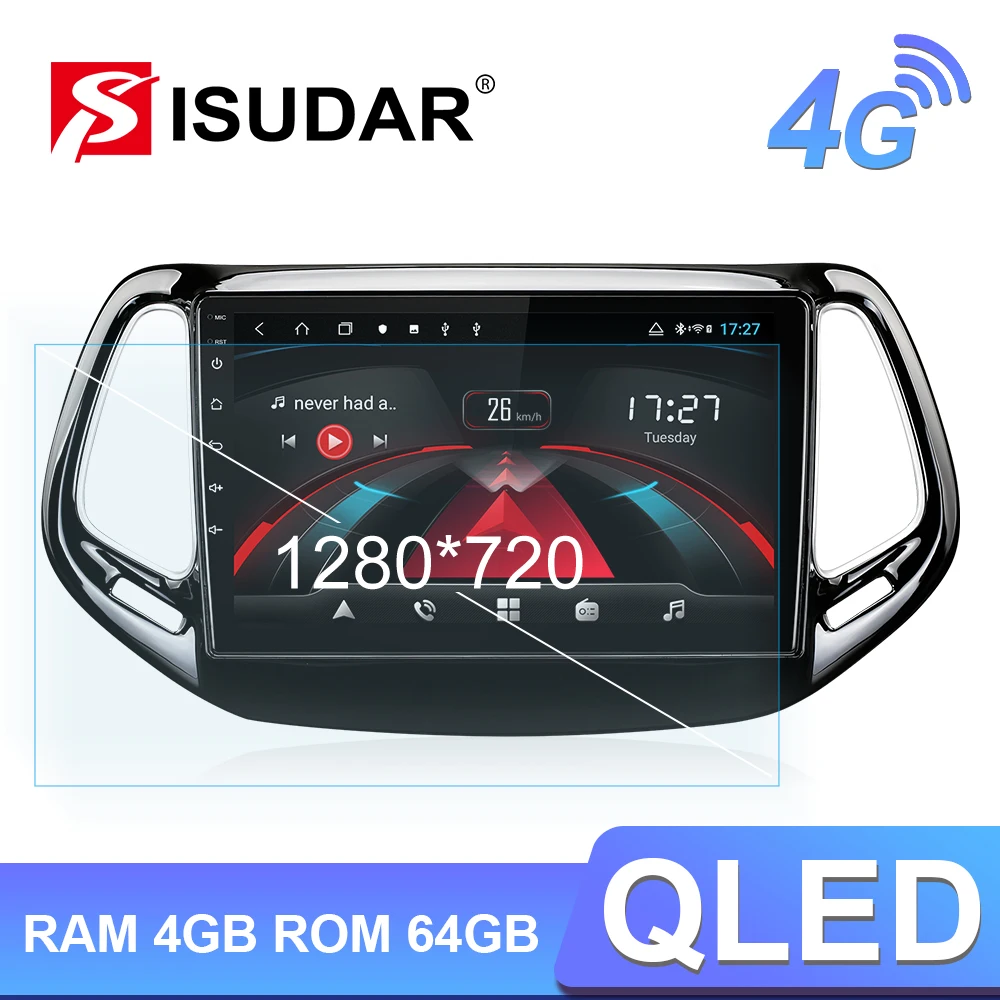 Автомобильное радио Isudar H53 4G Android 1 Din для Jeep Compass 2 MP 2016 2017 2018 Автомобильный