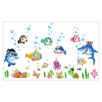 

2pcs Cartoon Ocean Fish Wall Paste Removable Home Wall Decals Kids Bathroom Background Wall Decor