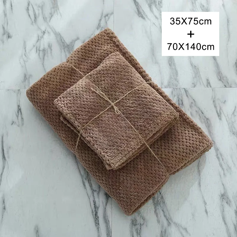 New 70X140CM Bath Towels For Adults High Quality Thicken Soft Shower Swimming Spa Sport Travel Towels Microfiber Large Towel Set - Color: Brown towel set