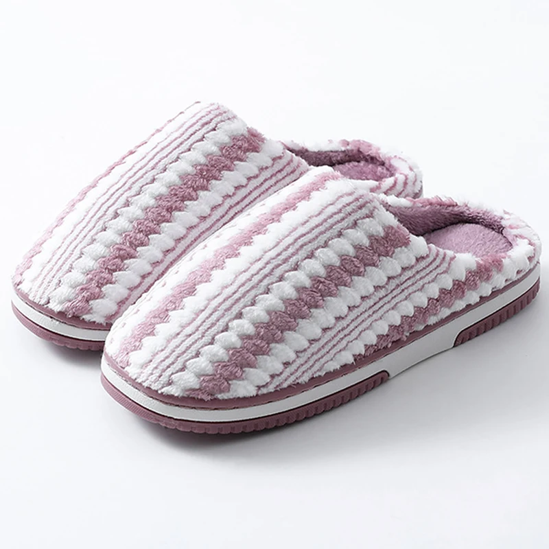 

Winter Woman Slippers Stripe Velvet Plush Slippers Furry Soft Home Slippers Non Slip Comfy Women Shoes Indoor 2020