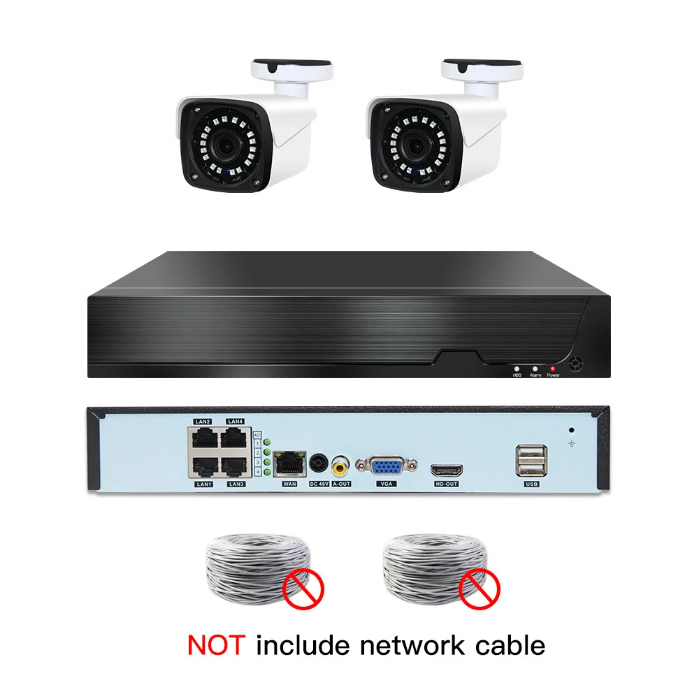 4ch 5MP POE комплекты H.265 система видеонаблюдения PoE NVR наружная металлическая Водонепроницаемая ip-камера сигнализация видеонаблюдения Видео P2P P6Spro - Color: 2cams NO cable
