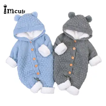 

Imcute 2020 Autumn Winter Playsuit Infant Baby Girl Knited Hooded Romper Button Long Sleeve Sweater Solid Jumpsuit 4 Color 0-24M