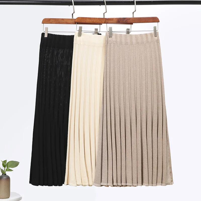 

Spring And Summer Viscose Knitted Thin Solid Color Skirt A- line Skirt Korean-style Casual Slimming Versatile Pleated Long Skirt