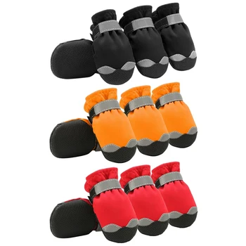 

4pcs/lot Waterproof Fabric Pu Leather Winter Dog Shoes Outdoor Sport Shoes Protect Not To Hurt For Small Medium Large Dogs