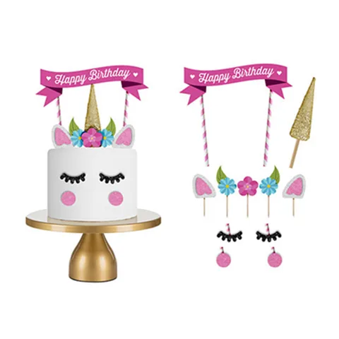 Cute Unicorn Party Cupcake Topper Happy Birthday Party Baby Shower Children Party Decor Kids Cake Decor Supplies