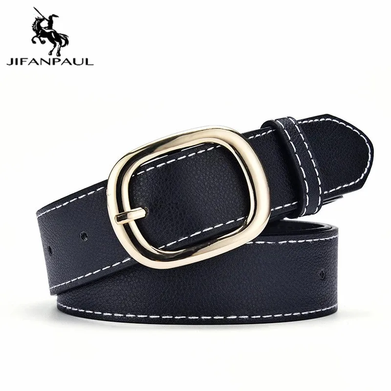 

Ремень JIFANPAUL с металлической пряжкой Женский, простой и универсальный кожаный пояс, брендовый дизайнерский