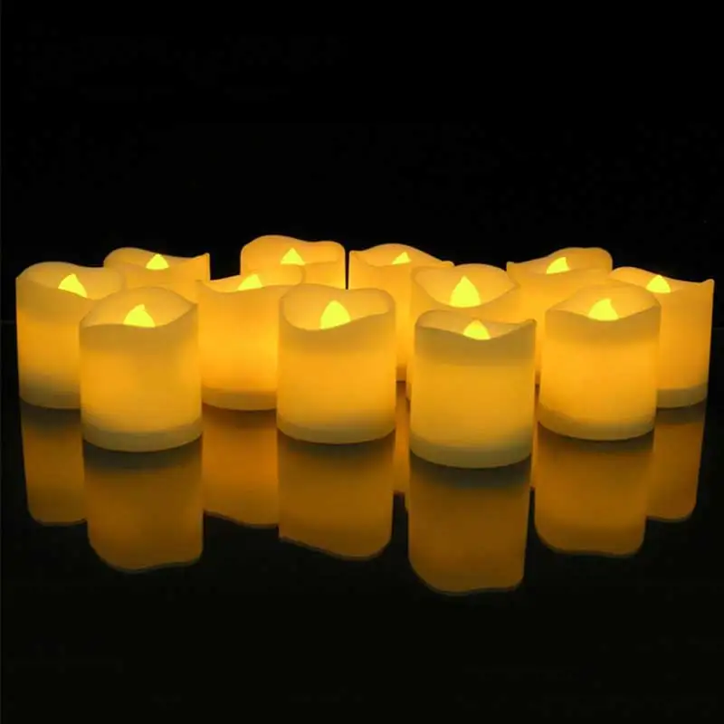 12 24 Electronic LED Flame Candle Tealights Flickering Lights Home Party Battery 