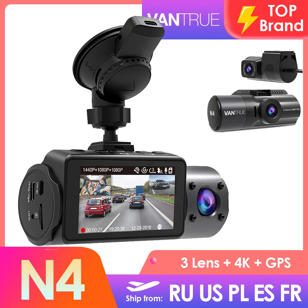 Vantrue N4 3 объектива Видеорегистраторы для автомобилей Камера 4K + 1080P видео Регистраторы Скорость GPS Dashcam Dash Cam HD