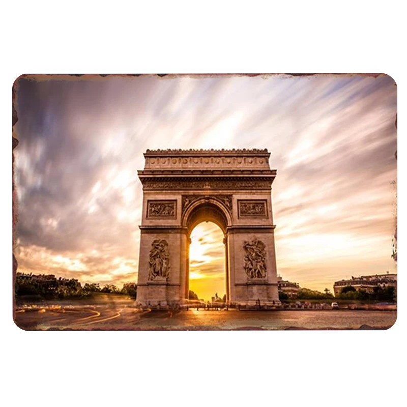 Arc de Triomphe металлическая табличка винтажный жестяной знак паба Настенный декор для бара паба клуба декоративные тарелки - Цвет: Прозрачный