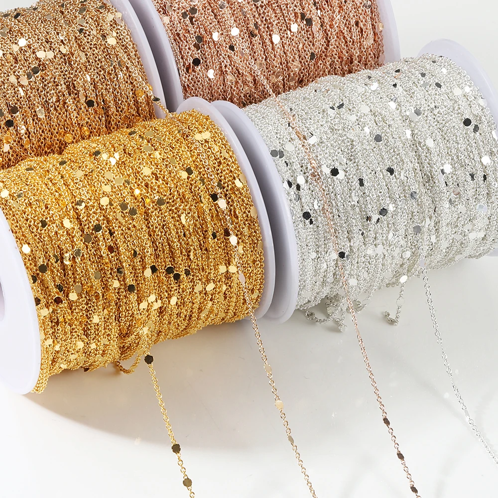 No Fade 2meters Sequins Chain Necklace Gold Silver Chain Metal Copper
