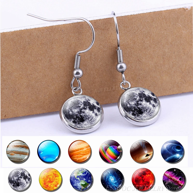 

Silver Dangle Earring Solar System Planet Jupiter Stars Stud Earrings Glass Cabochon Jewelry Girl Delicate Ear Hook Women Gift
