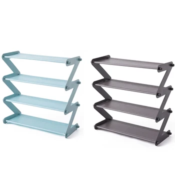 

2x Stainless Steel Assembled Shoe Rack Save Space Slippers High Heels Foldable Multi-Layer Storage Blue & Dark Gray