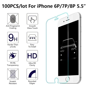 

100PCS/Lot Screen Protector Tempered Glass Film For iPhone 6 Plus 7Plus 8 Plus 0.25mm 9H Hardness Premium tempered glass film