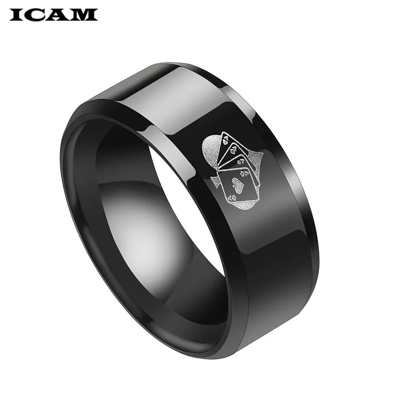 Мужское кольцо для покера ICAM черное из нержавеющей стали с пиками 2019 | Украшения и