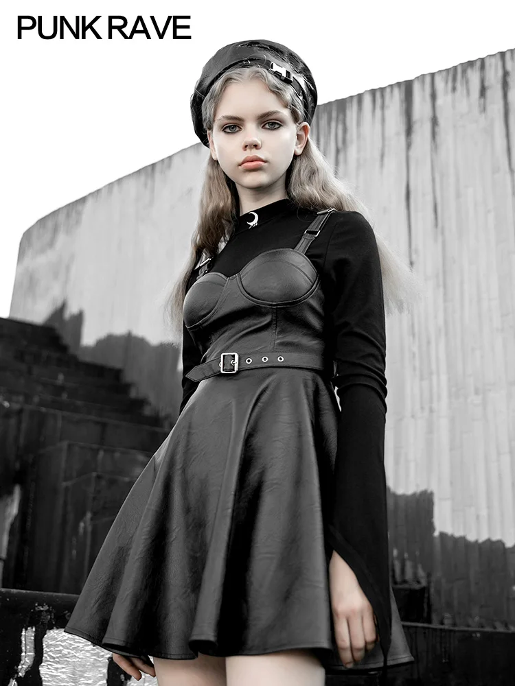 PUNK RAVE Hoge-koude Koninklijke Zuster Stijl Volwassen Jurk Taille Bandjes Eenvoudige Temperament Slim Leren Rok Vrouwen Herfst en winter PUNK RAVE Hoge-koude Koninklijke Zuster Stijl Volwassen Jurk Taille Bandjes Eenvoudige Temperament Slim Leren Rok Vrouwen Herfst en winter