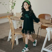 В году Г. Новое зимнее плотное платье для девочек Сетчатое платье для маленьких девочек в стиле пэчворк Модное детское зимнее платье с буквенным принтом для девочек#8249