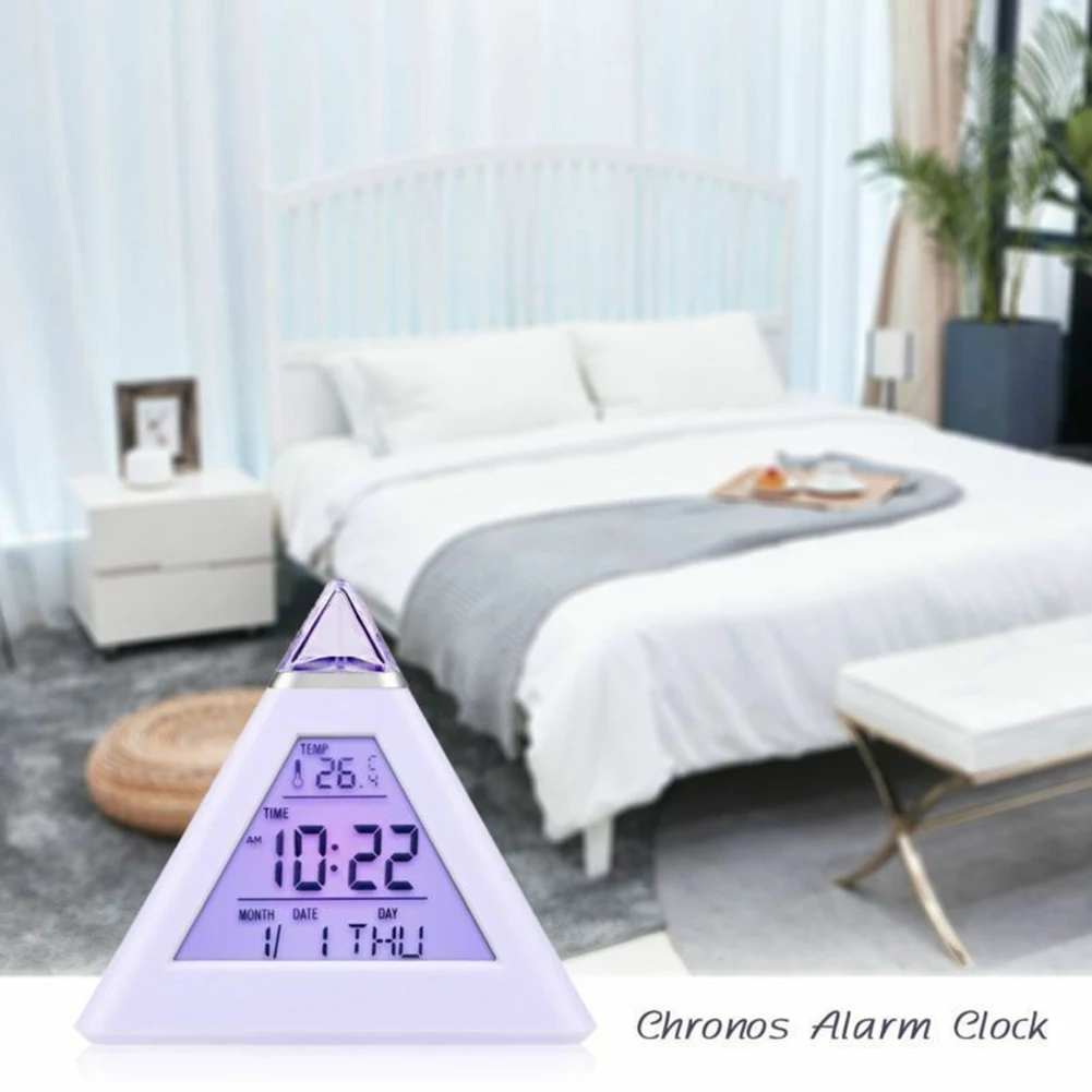 Triangled 7 Colors LED Temperature Week Display Digital Alarm Clock Home Led Clock Colorful Alarm Clock Home Decor Accessorier