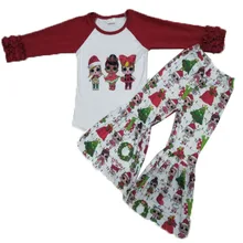 Z latest hot cartoon doll Christmas children's wear baby girl's boutique fashion personality 2 sets