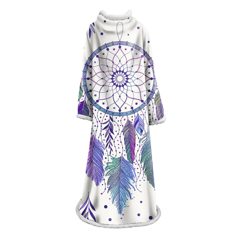 

Throw Sleeve Blanket Dreamcatcher Style Blanket with Hat Thick Home Bedding Throw Travel Machine Washable With Sleeve