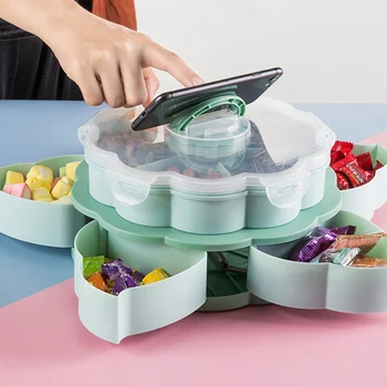 

Petal-Shape Rotating Snack Box Table Candy Snacks Storage Tray Double Layers Household @LS
