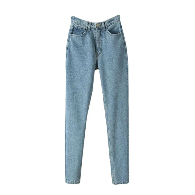 Джинсы для мамы с высокой талией, винтажные повседневные хлопковые джинсовые брюки больших размеров, Джинсы бойфренда для Женщин, Модные свободные женские прямые брюки - Цвет: Синий