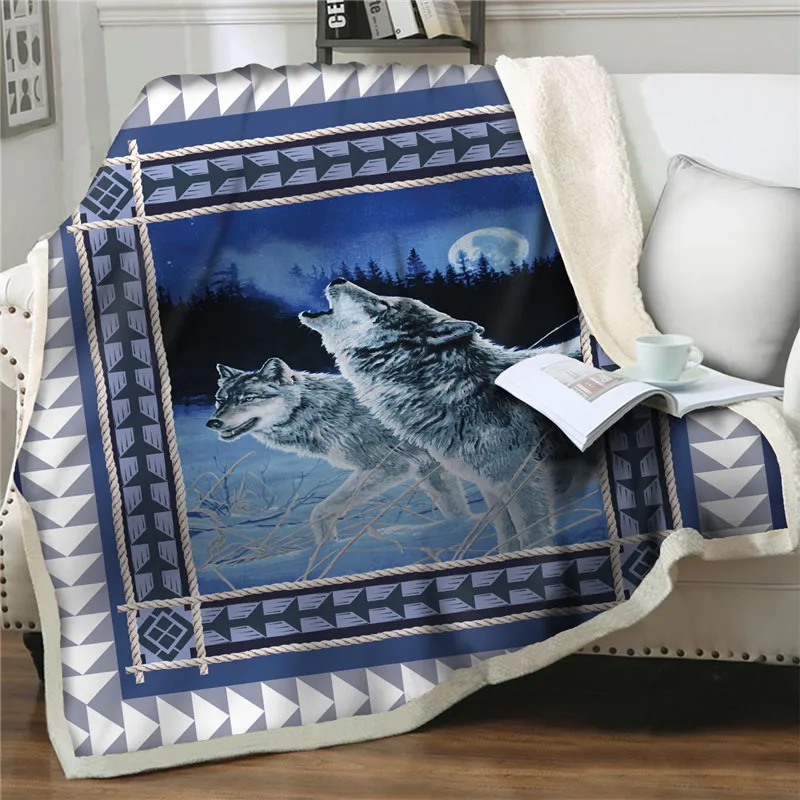 

Animal Flannel Sherpa Blankets Moon Wolf Printed Child Adult Bedspread Quilt Cover Home Life Picnic Travel Fashion Throw Blanket