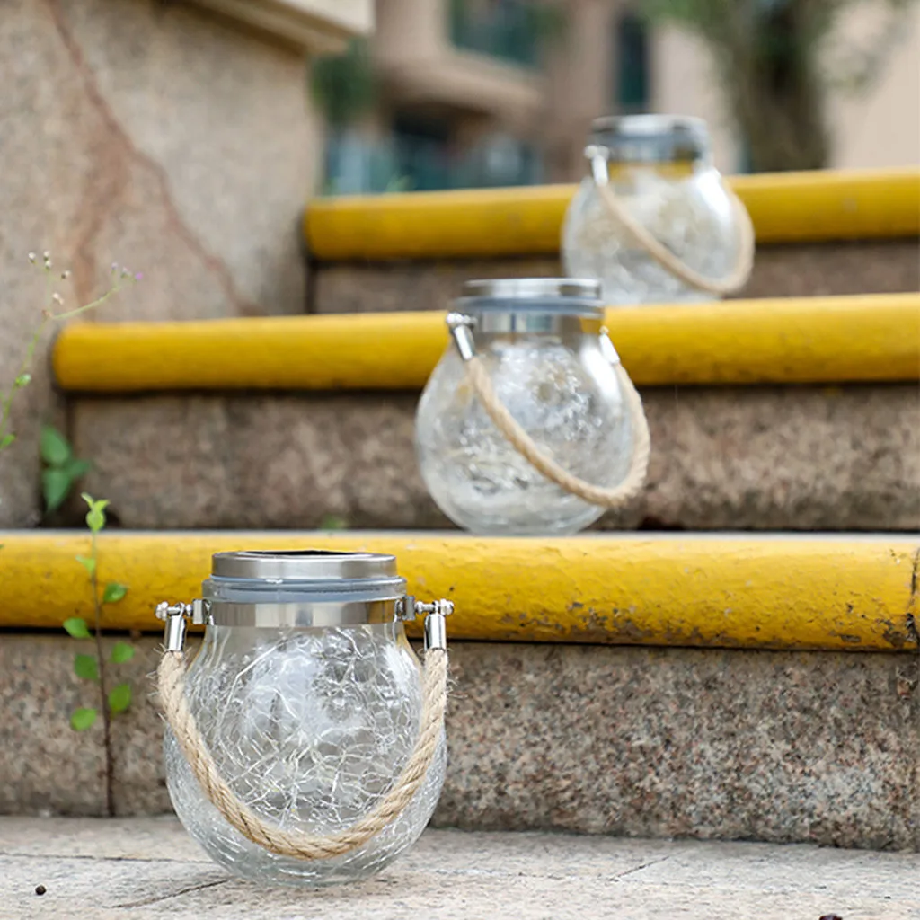 Solar Copper Wire Lamp Crack Ball Glass Jar Outdoor Garden Decoration Tree Lamp