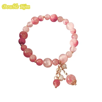 

Handmade Natural Stone Bead Bracelet Rose Strawberry Crystal Streche Bracelets Elastic Cord Pulserase Jewelry Beads Woman Gift