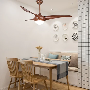 

Modern Simple Wooden LED Fan Lamp Silent Motor Oak Ceiling Ceiling Fan Light Living Room Bedroom Market Dining Room Lamp