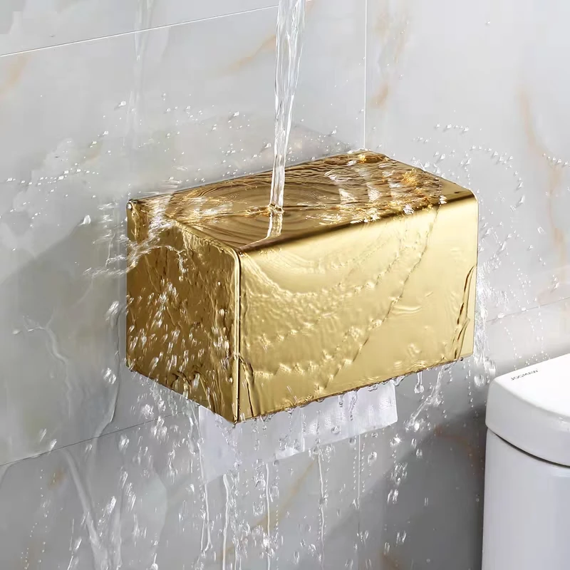 Gold Stainless Steel Bathroom Accessory Roll Paper Toilet Tissue Box