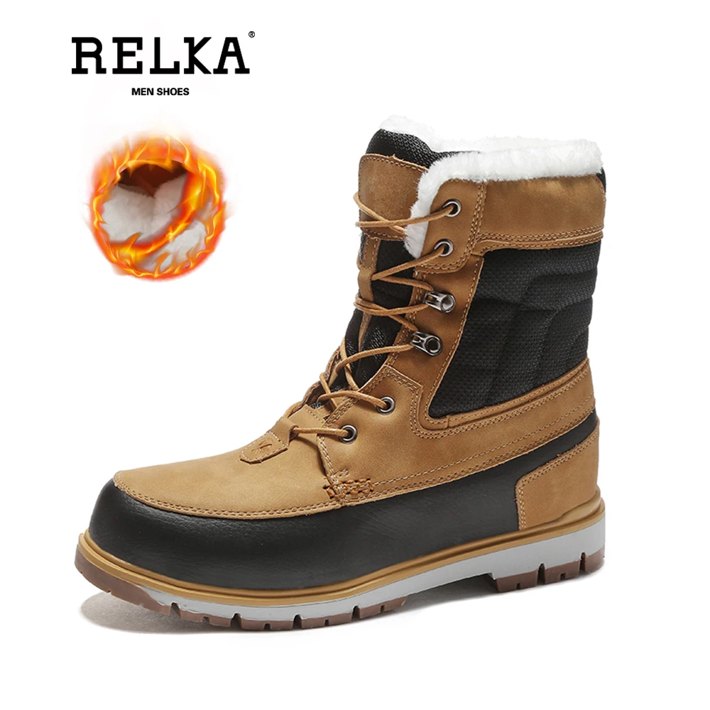 

RELKA 2019 New Brand Winter Boots Men Warm Lining Short Plush Anti-Slip Martin Snow Boots Men Shoes B5