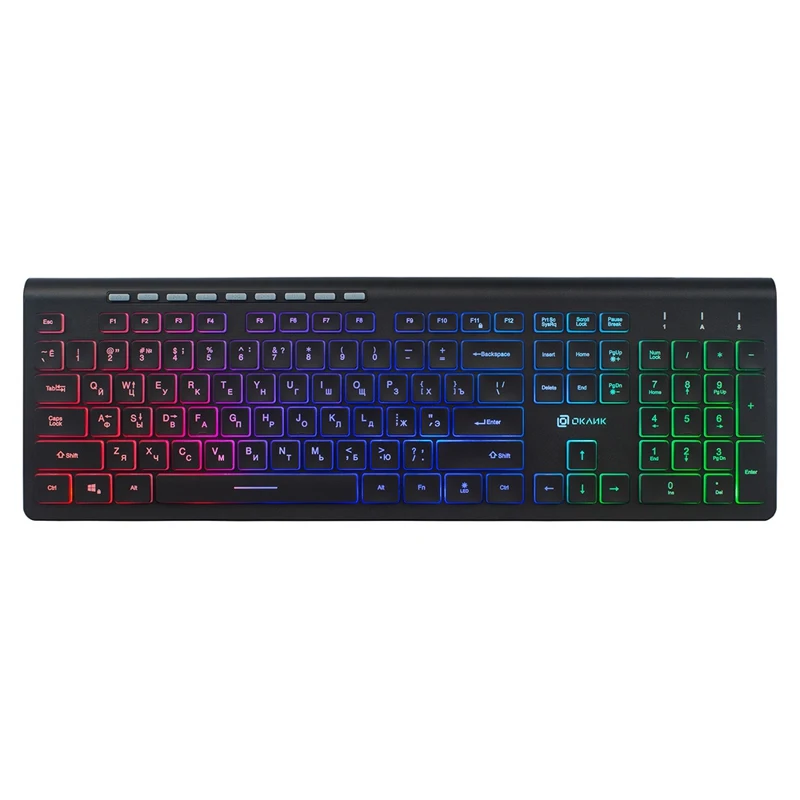Клавиатура Oklick 490ML черный USB slim Multimedia LED|Клавиатуры| |