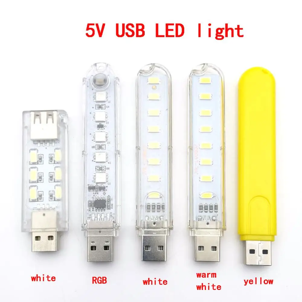 

2PCS USB LED Book Lights SMD 5730 5050 RGB LED Portable Bulb 5V Power Input Warm White 3000- 6500K USB Night light free shipping