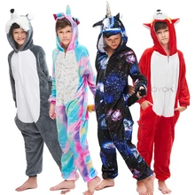 Пижамы кигуруми, единорог для детей, пижамы для маленьких девочек, одежда для сна для мальчиков, животные, Лев, олень, единорог, комбинезон, Детский костюм, комбинезон