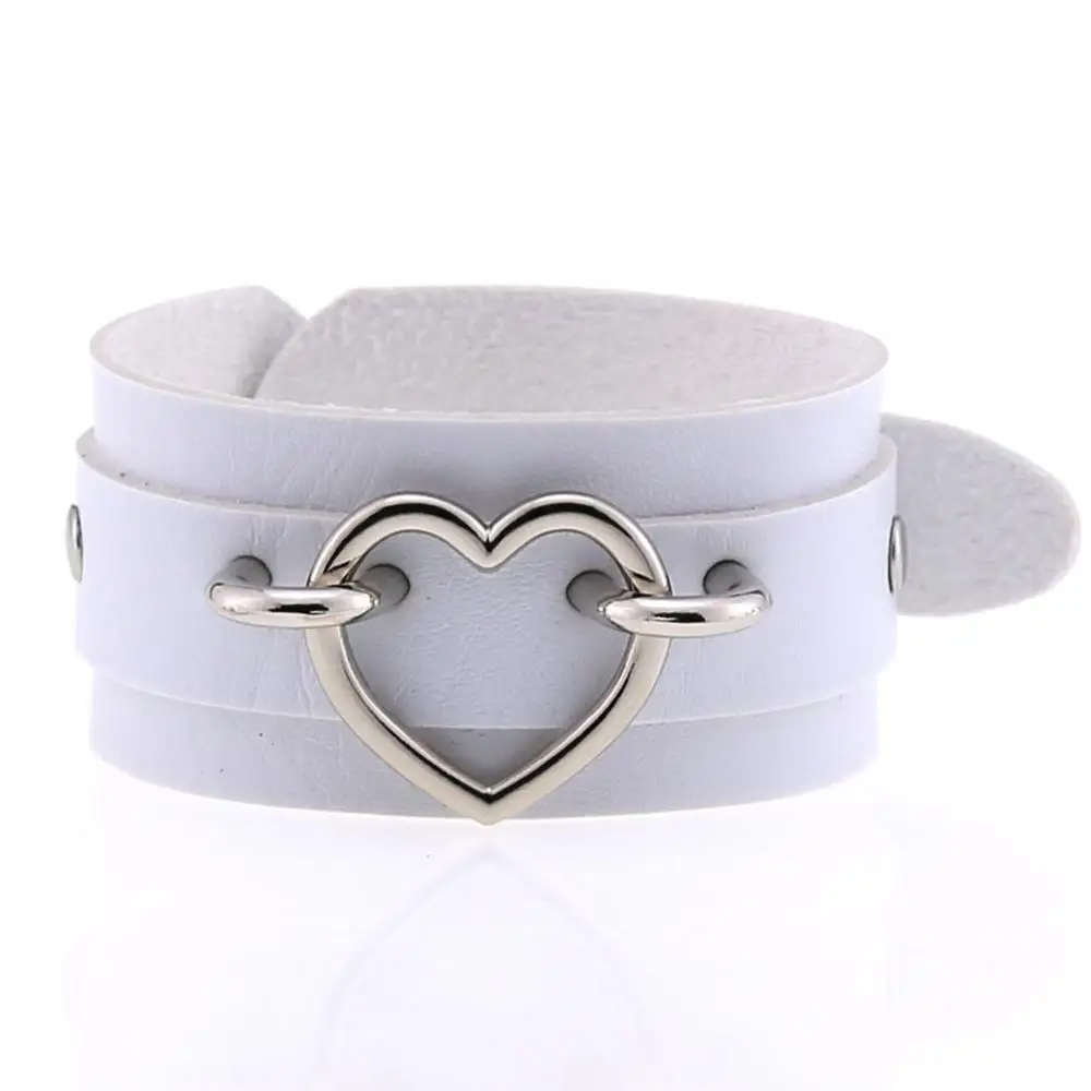 Heart Bracelet Black Leather Wristband Cuff goth gothic punk armbands Fashion bracelets women men emo metal cosplay jewelry leather bracelet