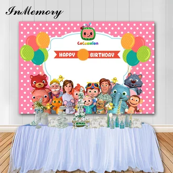 

InMemory Cocomelon Theme Photo backdrop Pink Dot Children's Birthday Party Photographic Background Vinyl Banner Props Photocall