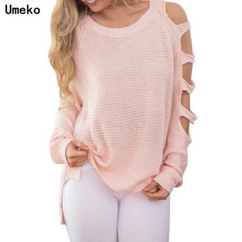 

Fashion 2020 Winter Women's Long-sleeved Round Neck Sweater with Sleeves Opening Design Autumn Solid Color Women Pink Sweater