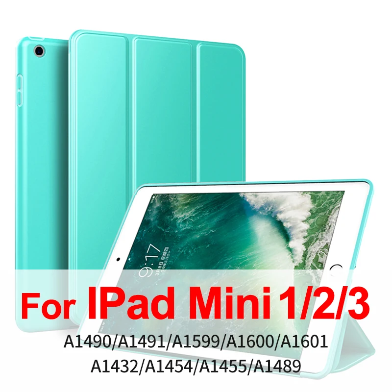 Mint Mini 1 2 3 GKK из искусственной кожи Силиконовый мягкий чехол для iPad Mini 4 3 2 1 чехол с тройной подставкой Авто спящий смарт-чехол для iPad Mini 5 чехол - Цвет: Mint Mini 1 2 3