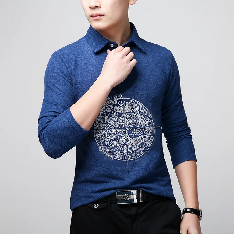 Повседневная однотонная дизайнерская китайская брендовая мужская рубашка поло DragonNice, большие Азиатские размеры 5XL, 5 xl, весенне-осенняя одежда с длинным рукавом, размер d