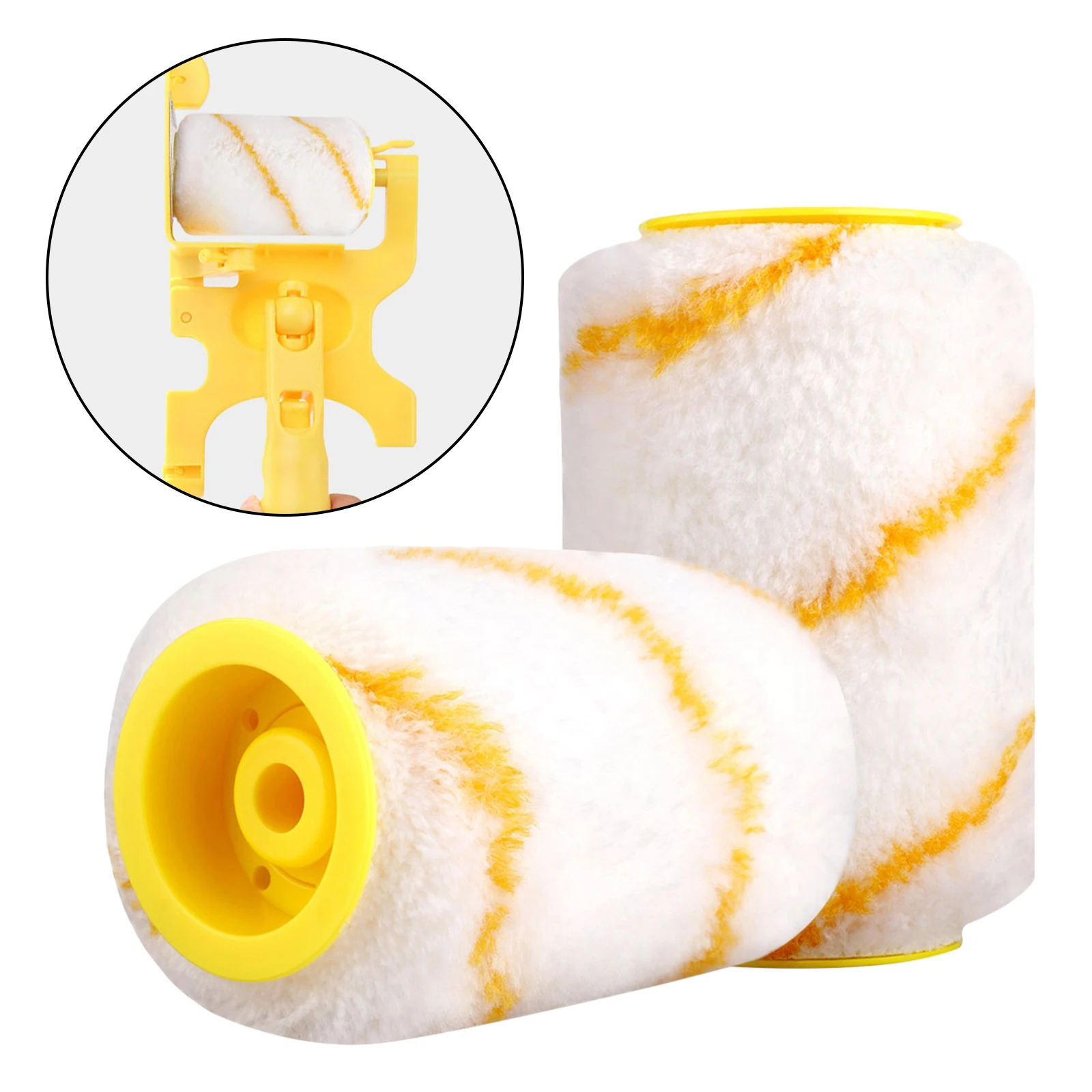 2 Pieces Multi-function Portable Clean-Cut Paint Roller Brush Painting Wall Ceilings Furniture Decorative Cotton Fiber Brush