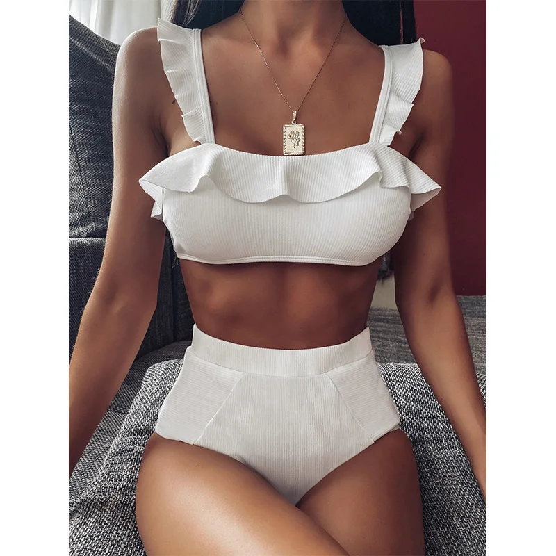 

womens swimsuit split ruffle sexy high waist anti-bare bikini sets girls summer 2020