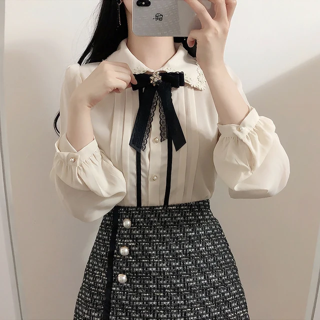 2020 Spring Women s Cute Tops Preppy Style Vintage Japaneses Korea Design Button Elegant Formal Shirts