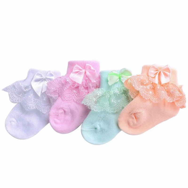 4 Paare/los Neue spitze bogen kurze socken neugeborenen baby socken – Detail 8