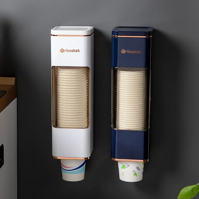 Gold plated disposable cup picker paper cup holder mug automatic picker no hole punch wall mounted water dispenser shelf