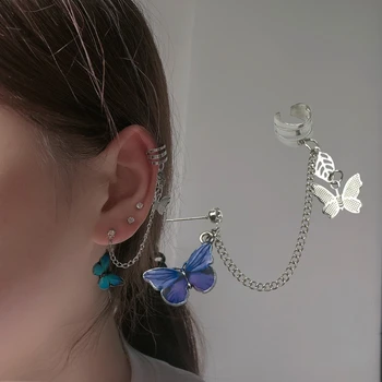

Kpop Goth Weird Butterfly Chain Pendientes Earrings For Korean Women Egirl BFF Aesthetic Accessories Fashion Jewelry 2020 Hot
