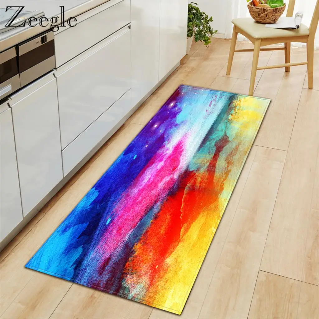 Zeegle Christmas Long Door Mat Anti-slip Soft Carpet Printed Comfortable Doormat Kitchen Water Absorbent Rug Bedroom Bedside Rug
