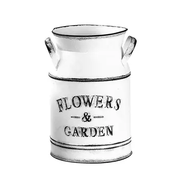 

1Pc Flower Pot Retro Flower Vase Metal Flower Kettle Desktop Ornament for Home Garden Office Decor (White Letters Pattern)